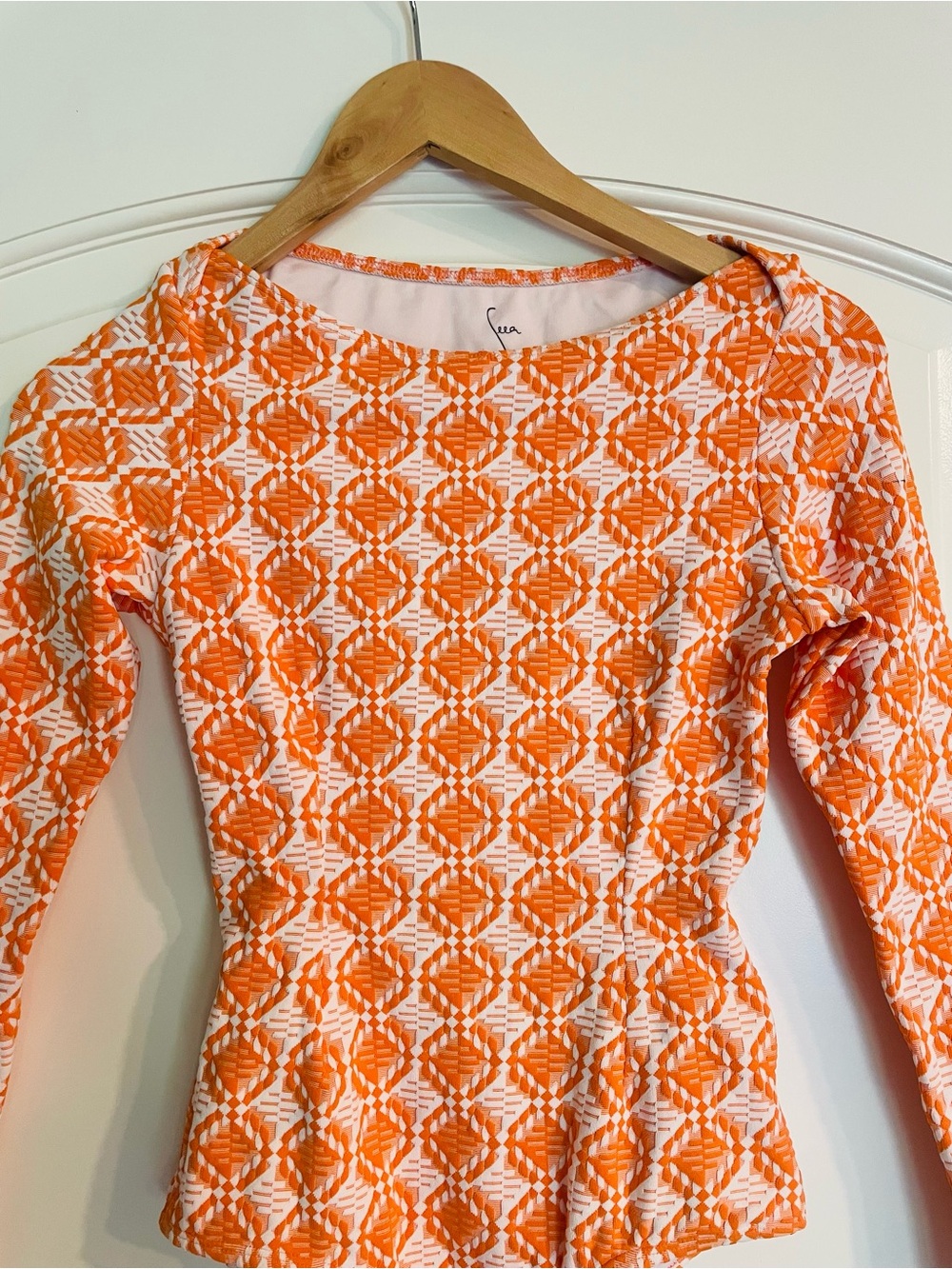 Seea Orange & White Geometric Textured Scoop Neck One-Piece Surf Suit S - Picture 2 of 9